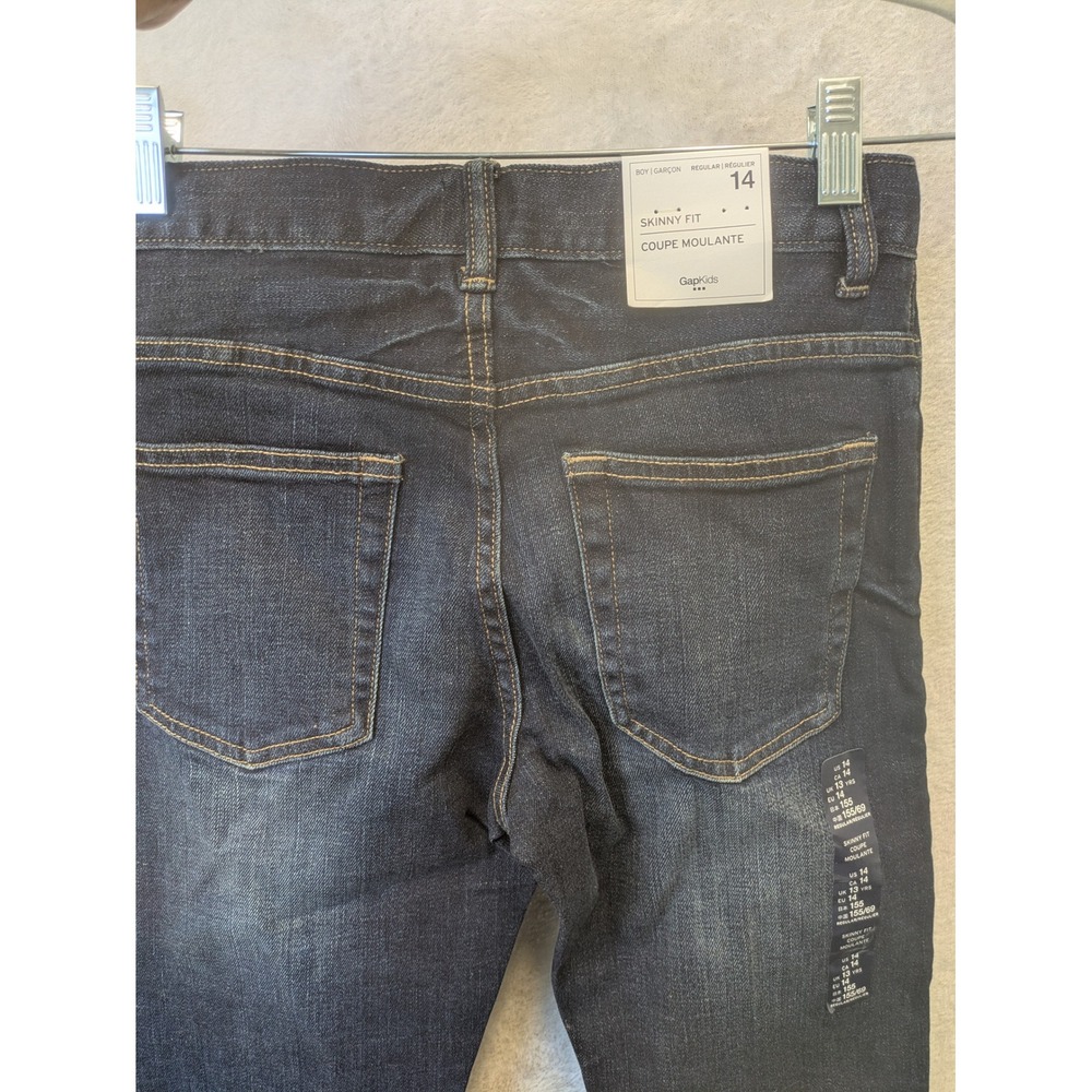 NEW Gap Kids Skinny Fit Jeans Boy's 14 Dark Indigo Wash Sits Below Waist - Picture 8 of 10